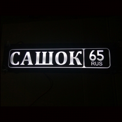 Табличка Сашок светящаяся,Светящаяся табличка в стиле госномера с цифрами региона,Именная светящаяся табличка Сашок,Табличка госномер на стекло,табличка номер на стекло,табличка с номером,табличка с именем Сашок,светящаяся табличка с именем,светящаяся таб
