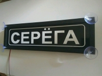 Табличка Серёга светящаяся,Светящаяся табличка в стиле госномера с цифрами региона,Именная светящаяся табличка Серёга,Табличка госномер на стекло,табличка номер на стекло,табличка с номером, табличка с именем Серёга,светящаяся табличка с именем,светящаяся