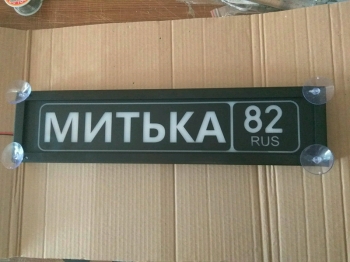 Табличка Митька 82 RUS светящаяся,Светящаяся табличка в стиле госномера с цифрами региона,Именная светящаяся табличка Митька 82 RUS,Табличка госномер на стекло,табличка номер на стекло,табличка с номером,табличка с именем Митька 82 RUS